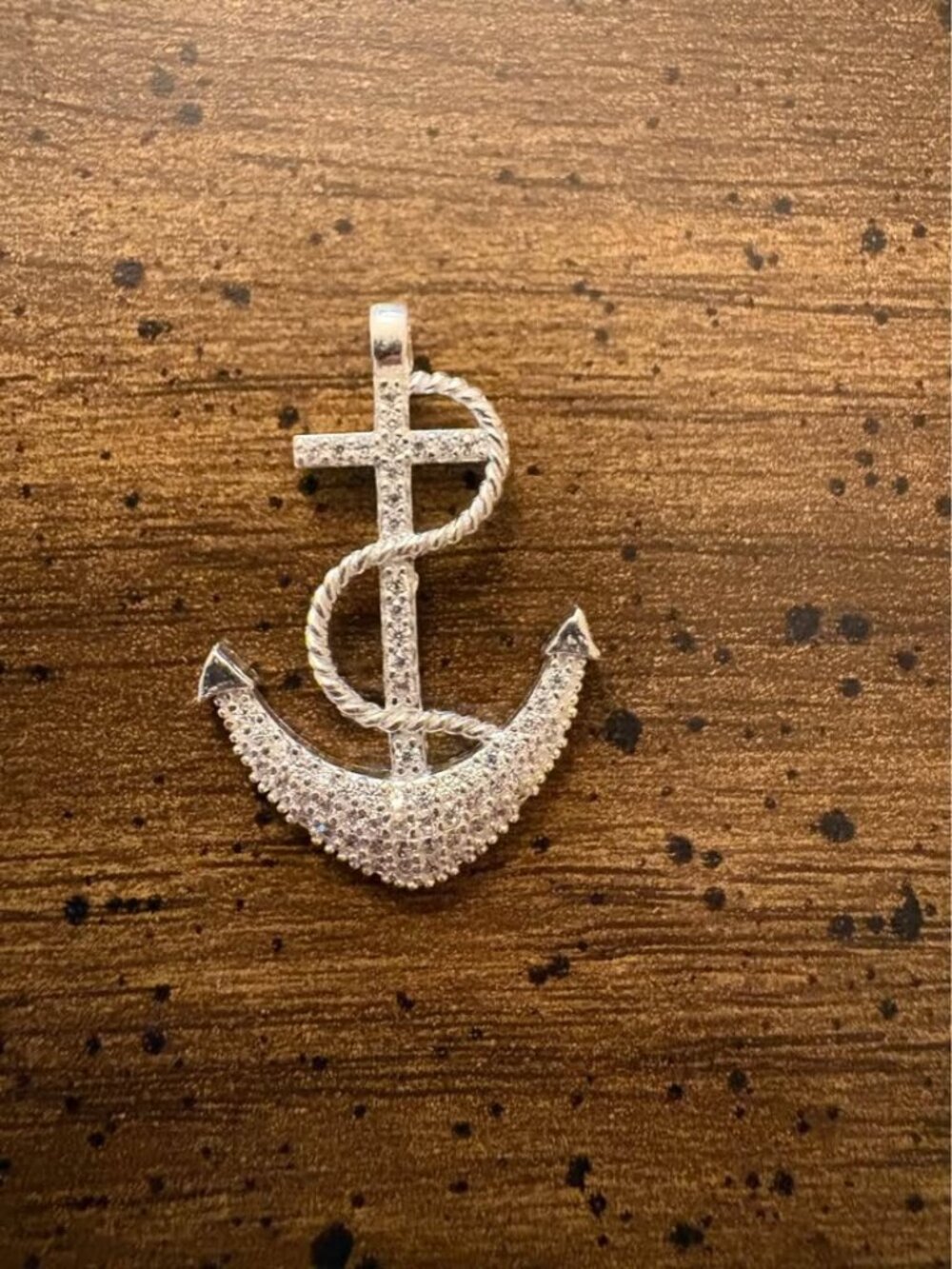Silver Anchor Cross Pendant with Clear Stones